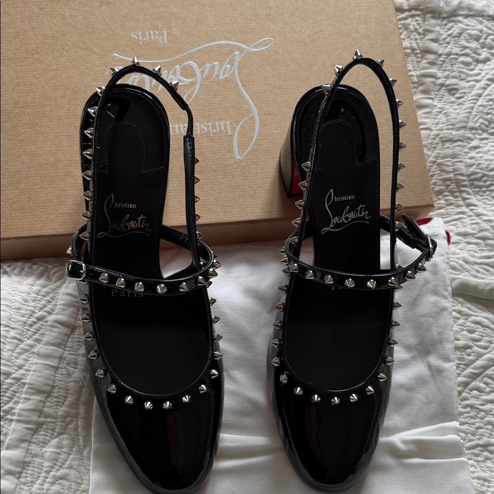 NWT Christian Louboutin Black Studded Mary Jane Heels - Picture 7 of 9